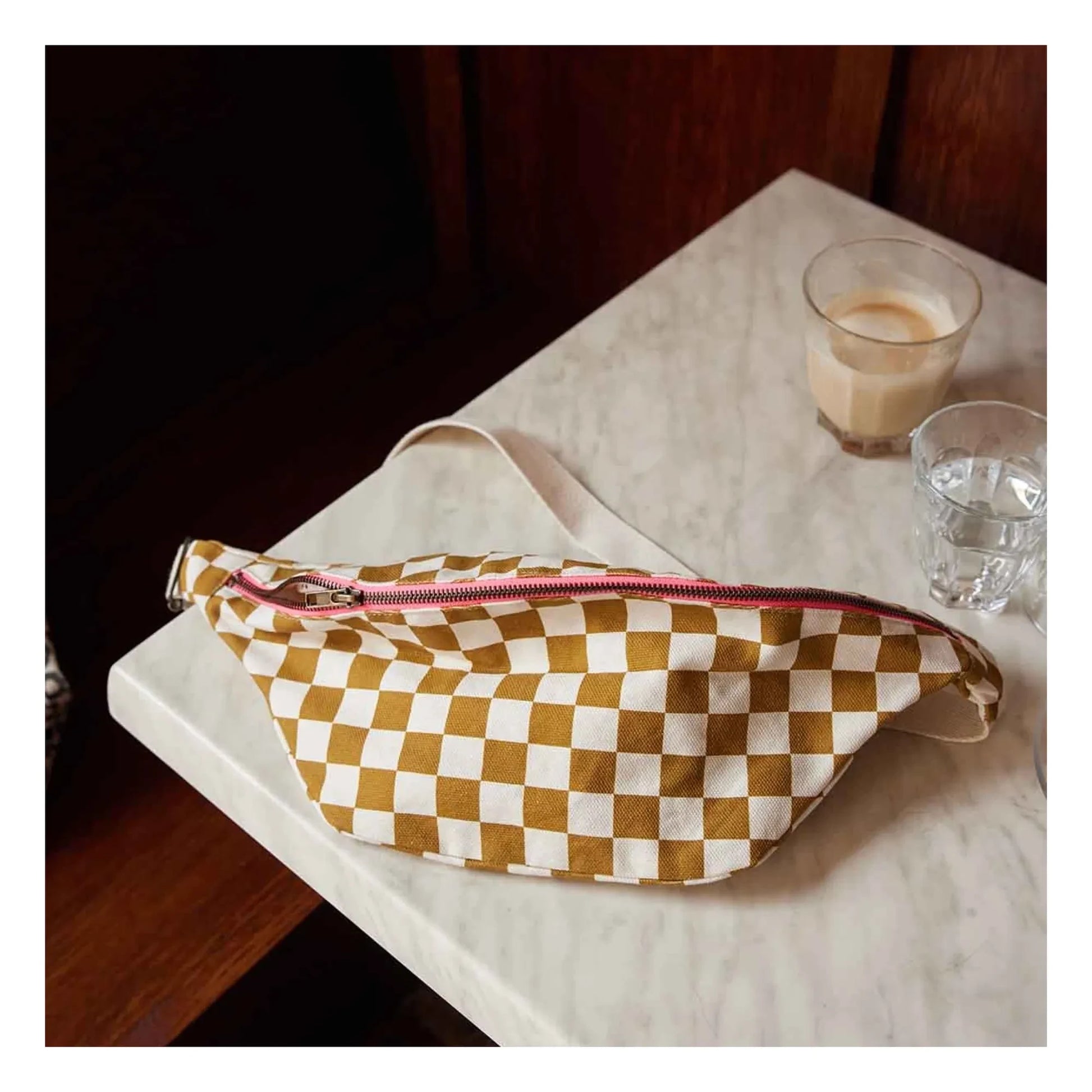 Rose in April - Check fanny pack | Caramel