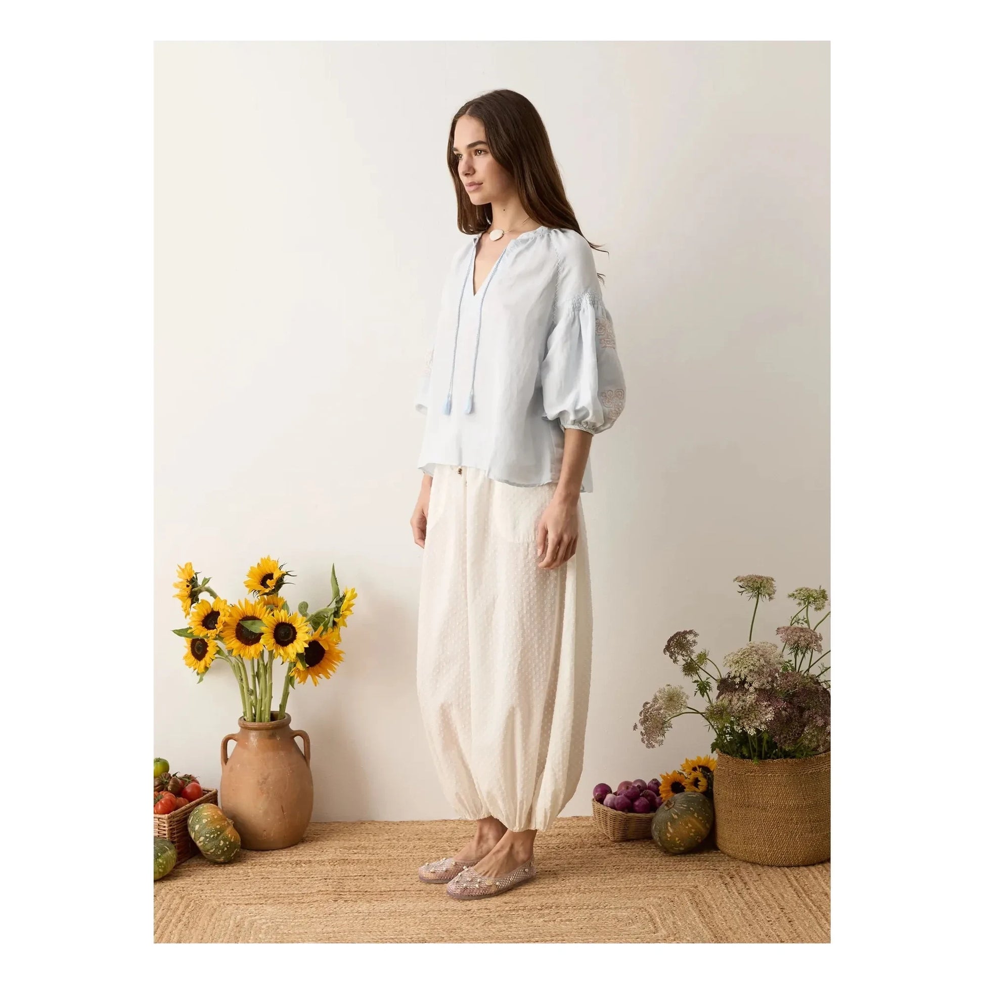 Boteh - Melissa Cotton Embroidery Blouse | Light blue