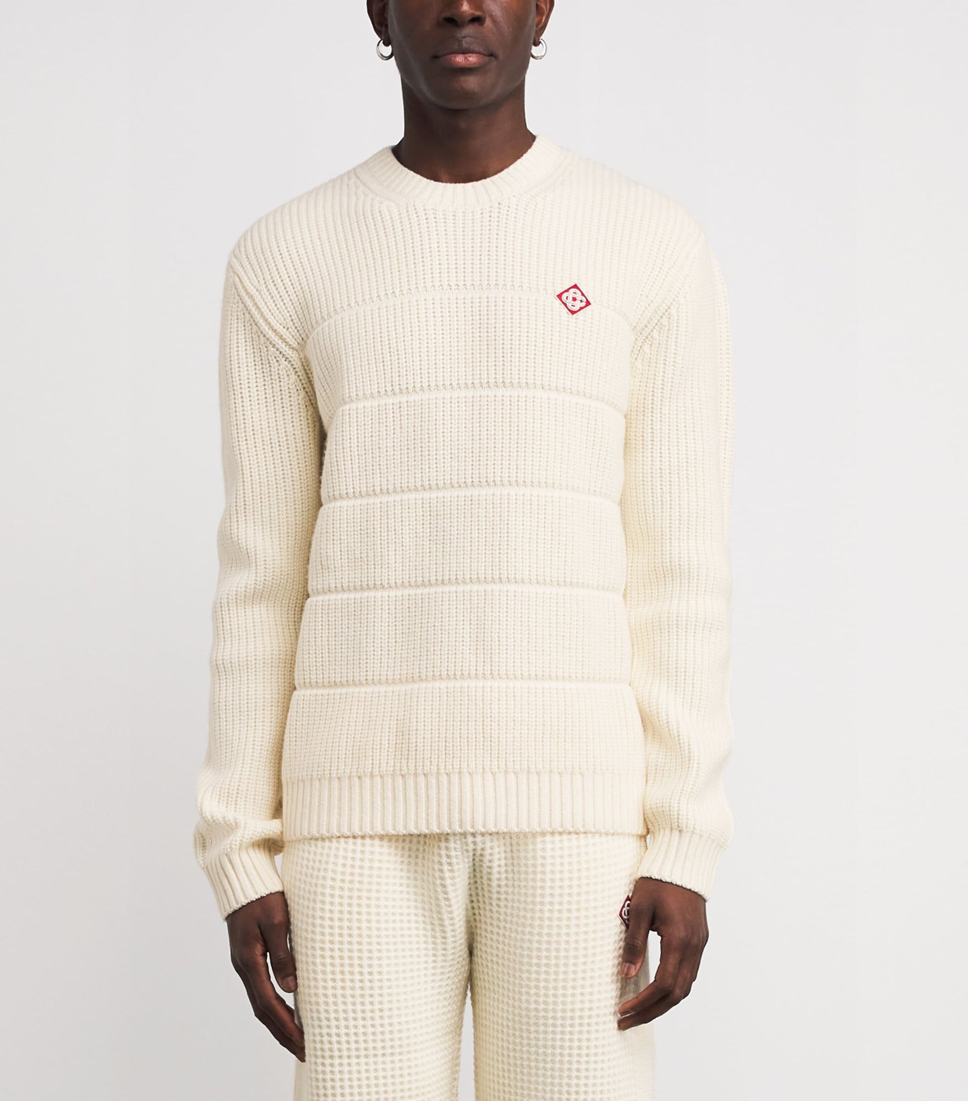Casablanca White Merino Wool Padded Sweater