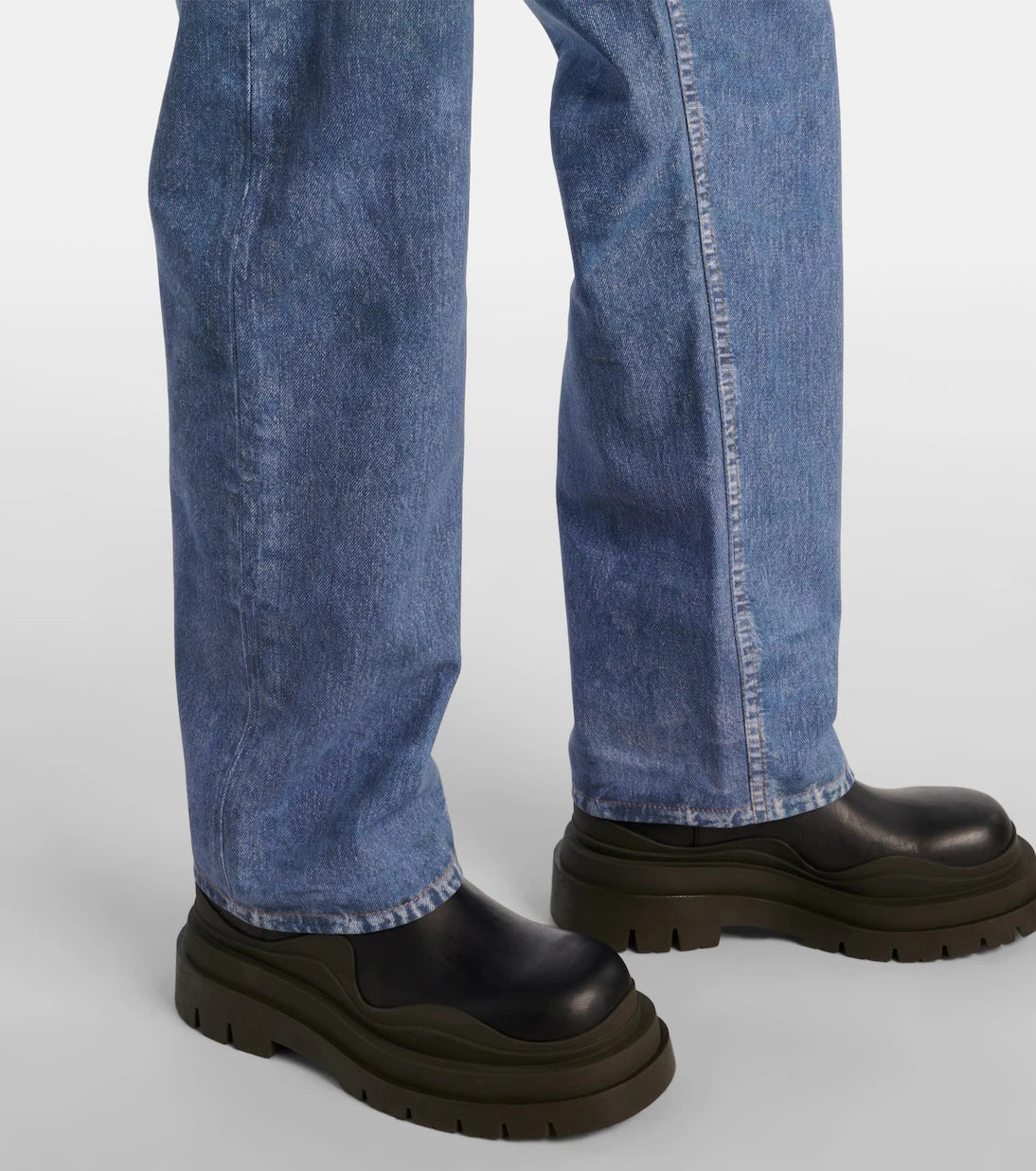 Bottega Veneta - Denim-printed wide-leg leather pants