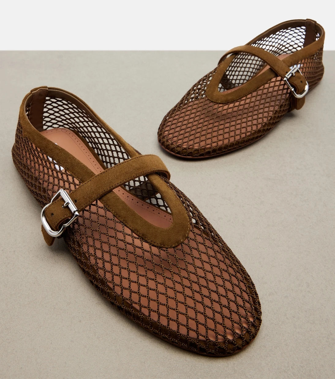 Alaïa - Suede-trimmed fishnet ballet flats