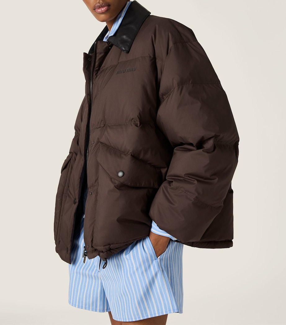 Miu Miu Brown Down Technical Pongé Puffer Jacket