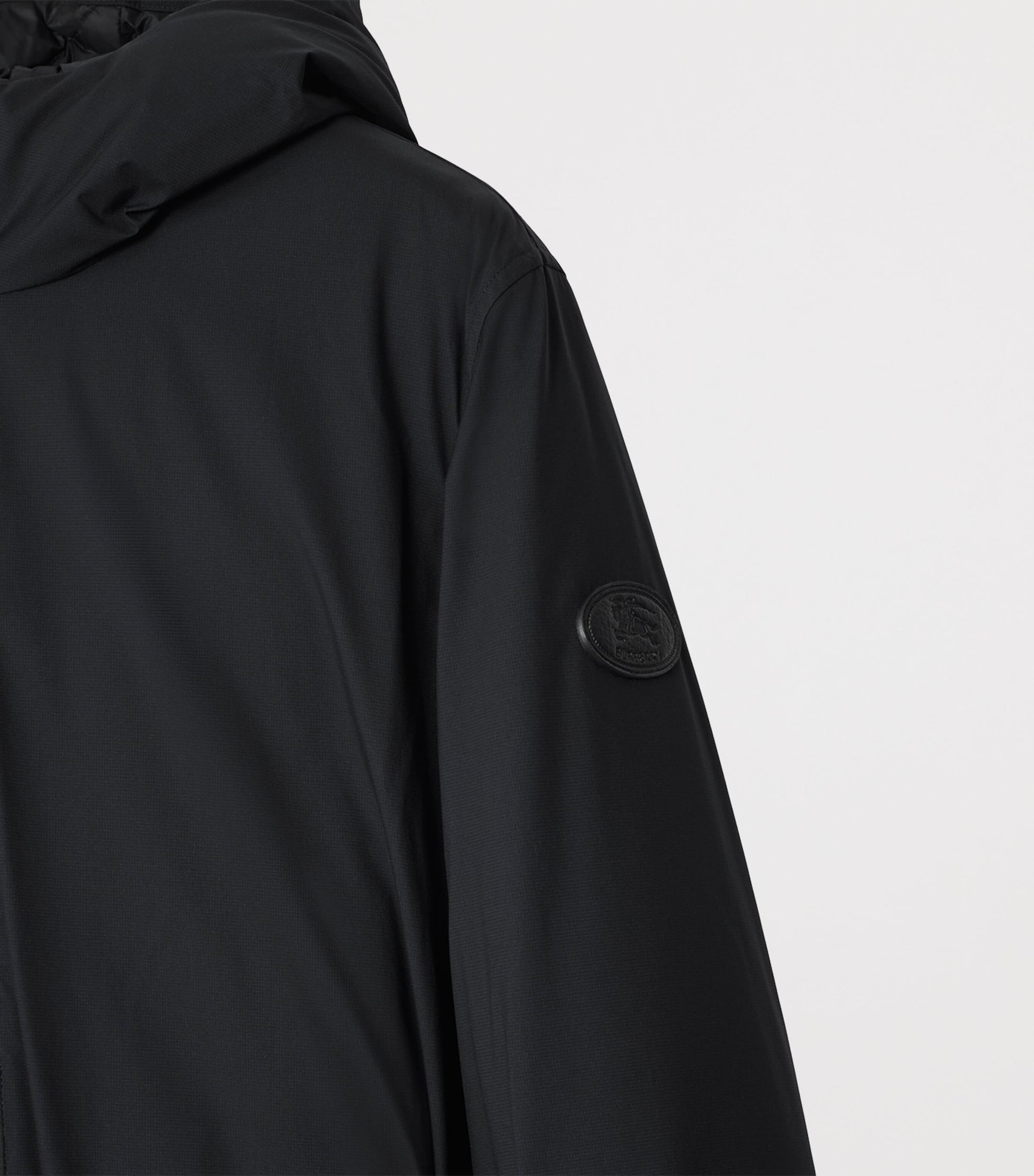 Black Down Mid-Length Hooded Nylon Coat