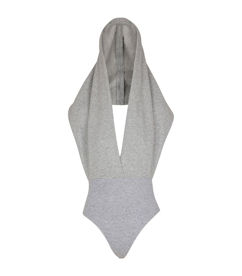 Balmain Grey Draped Hooded Bodysuit