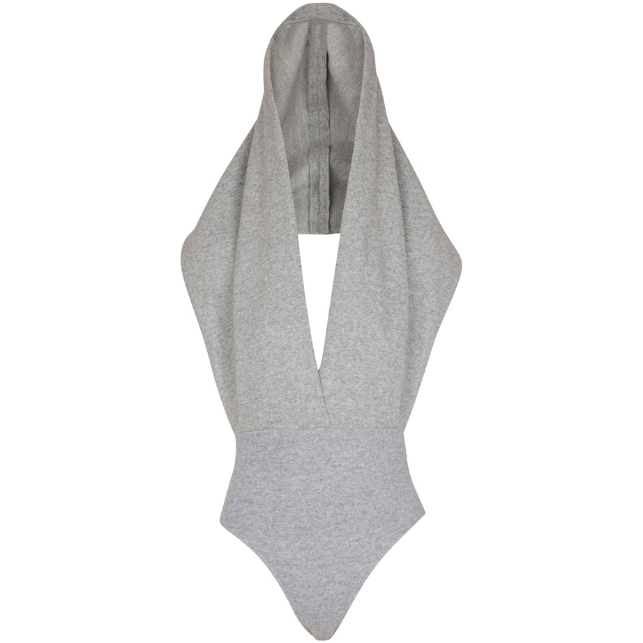 Balmain Grey Draped Hooded Bodysuit