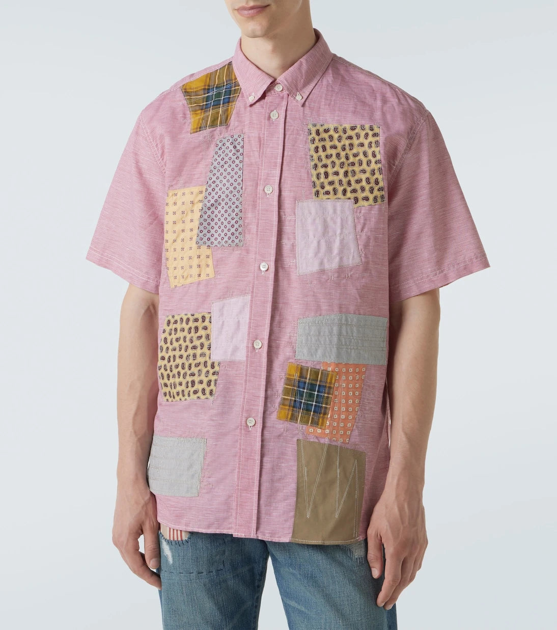 Junya Watanabe - Patchwork linen and cotton bowling shirt