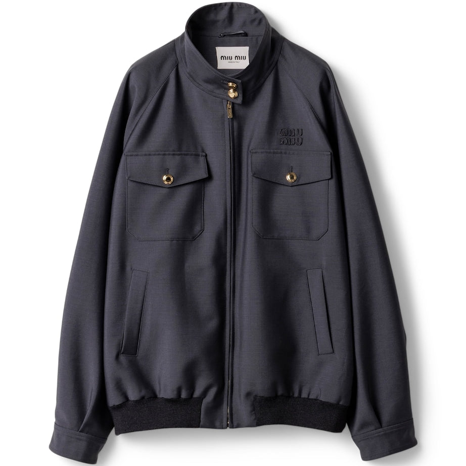 Grey Kid Mohair-Wool Bomber Jacket