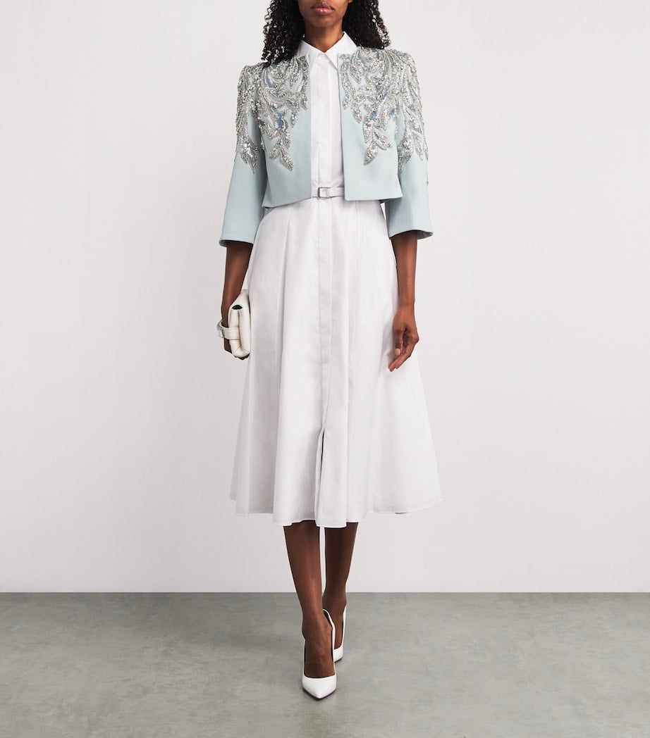 Jenny Packham Blue Satin Embellished Versalilles Jacket