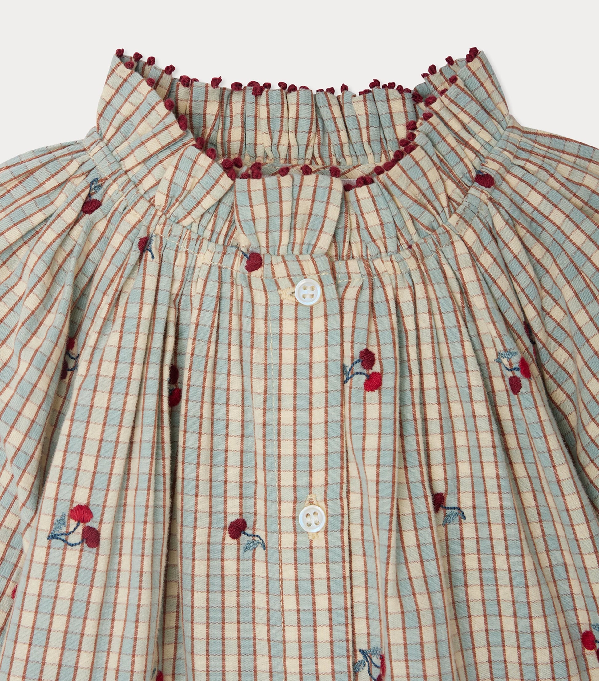 Cotton Embroidered Check Blouse (4-8 Years)