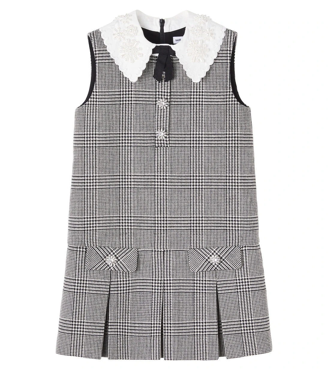 Self-Portrait Kids - Embellished houndstooth wool-blend dress