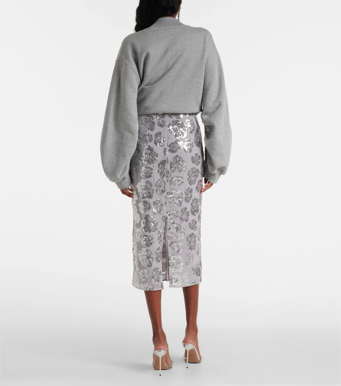 Rotate - Floral sequined chiffon pencil skirt