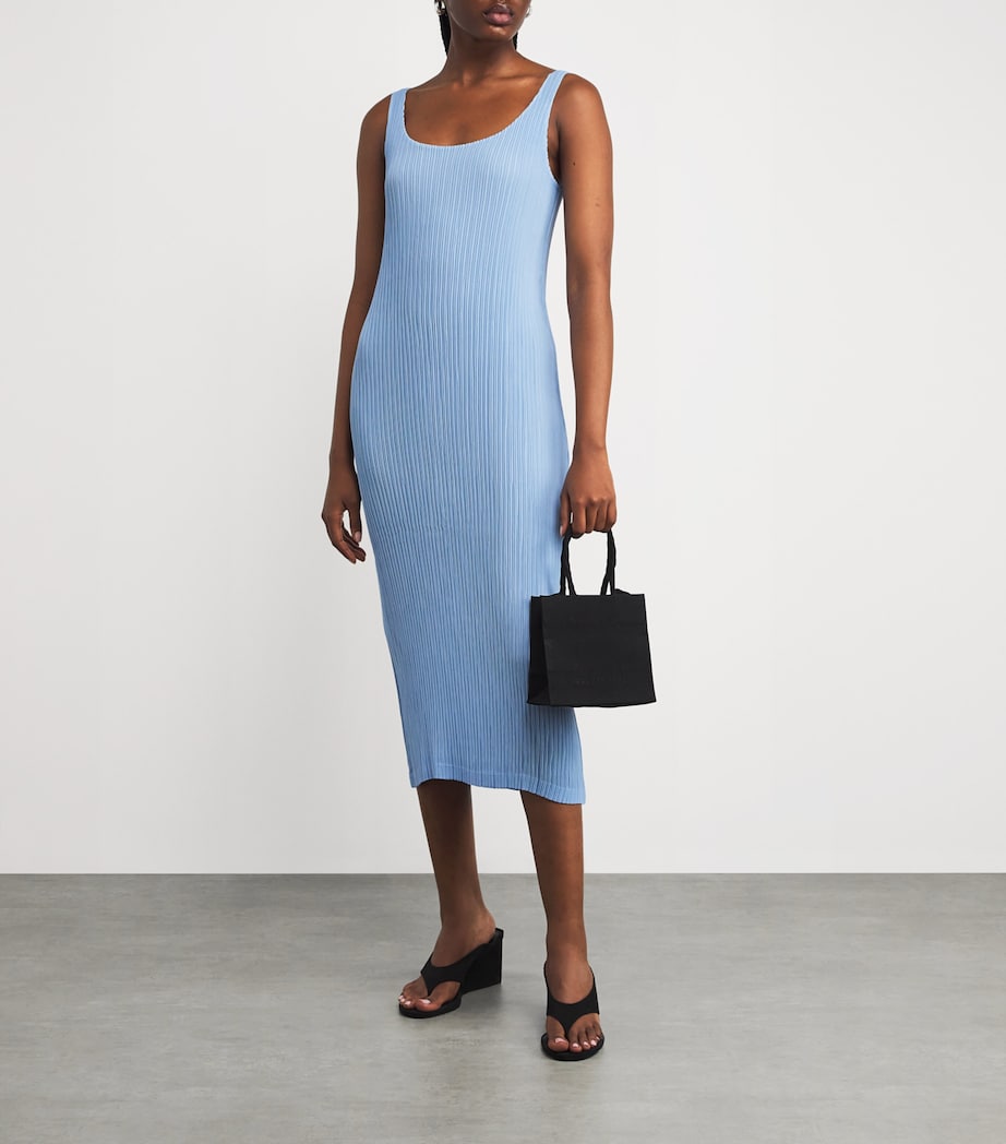 Blue Hatching Midi Dress