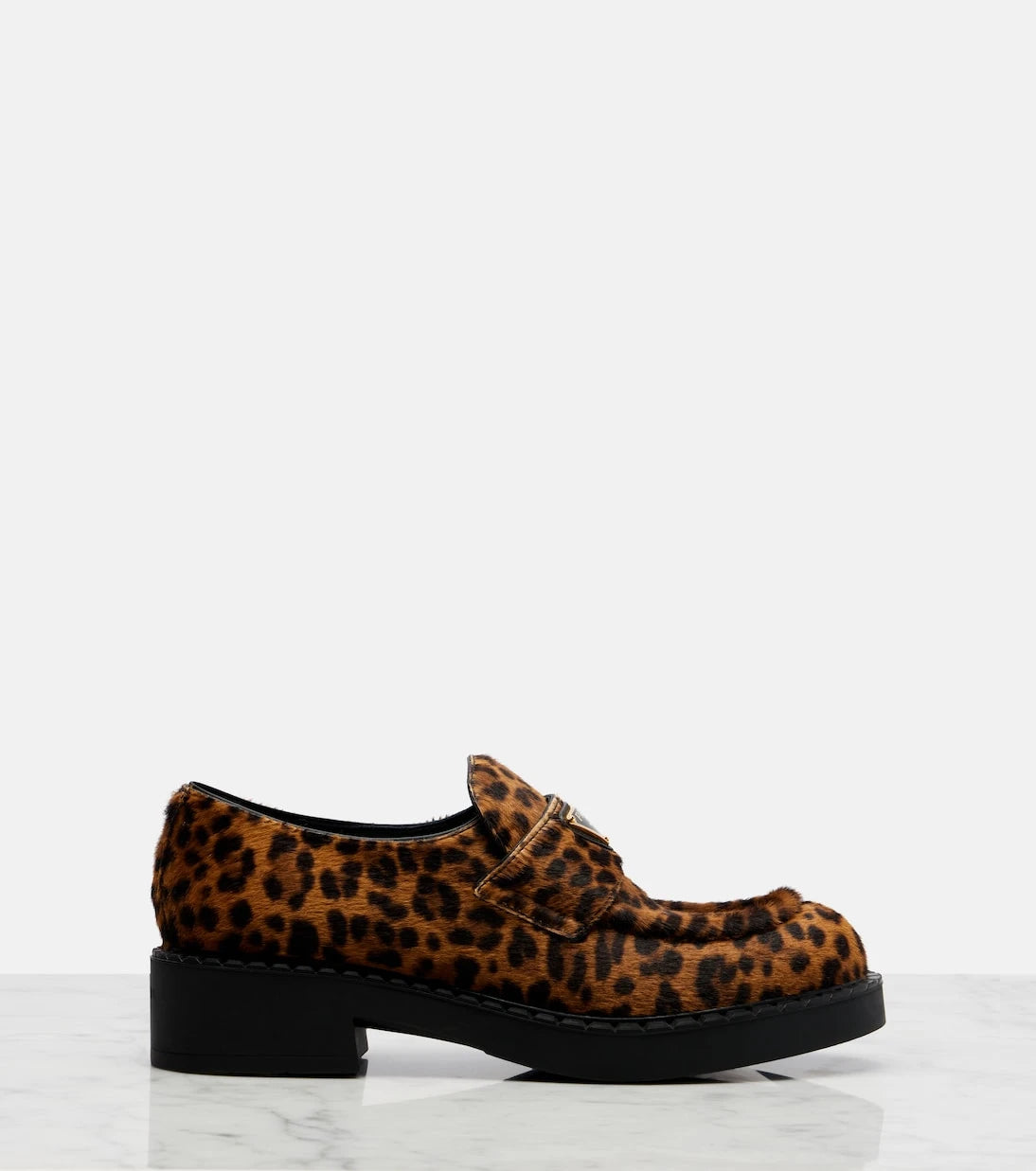 Prada - Chocolate leopard-print calf hair loafers