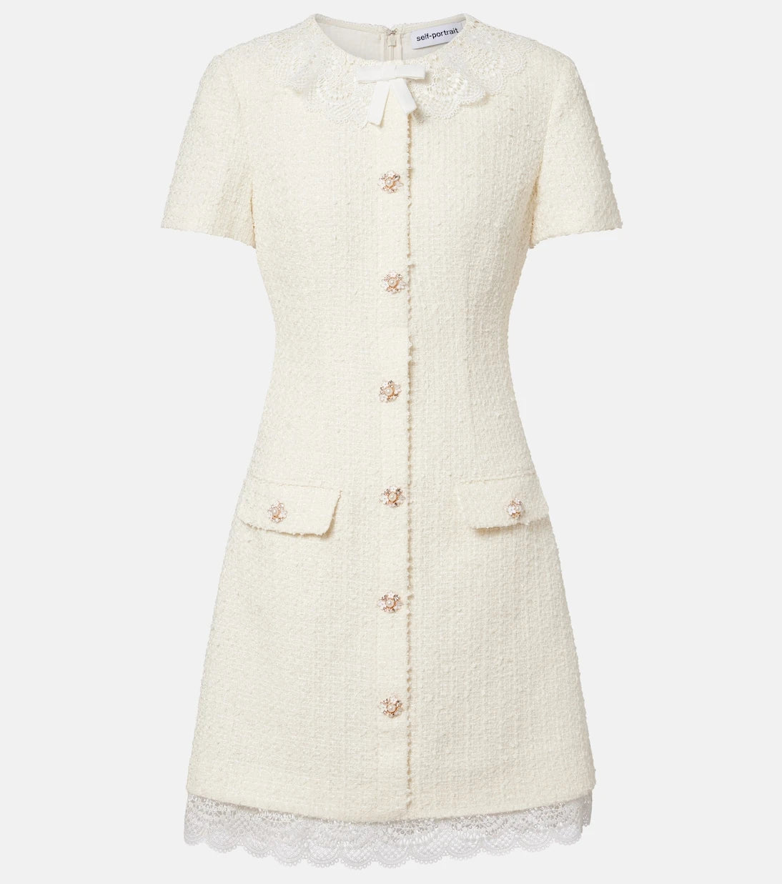 Self-Portrait - Lace-trimmed bouclé minidress