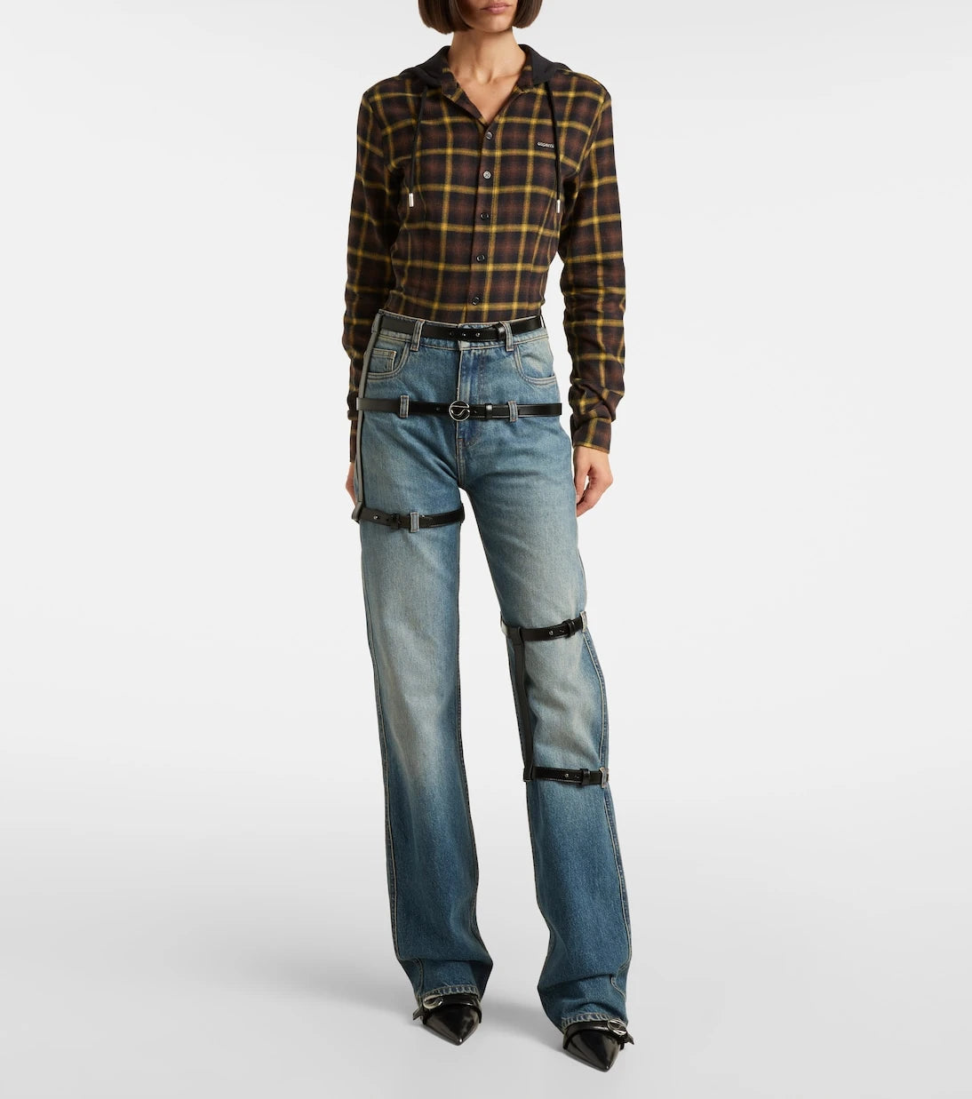 Coperni - Leather-trimmed straight jeans