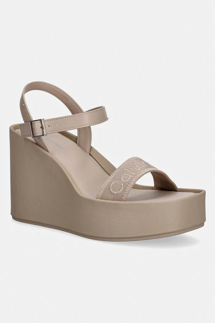 Calvin Klein kama topuklu sandalet ayakkabı WEDGE 70 SNDL WEBBING LTH