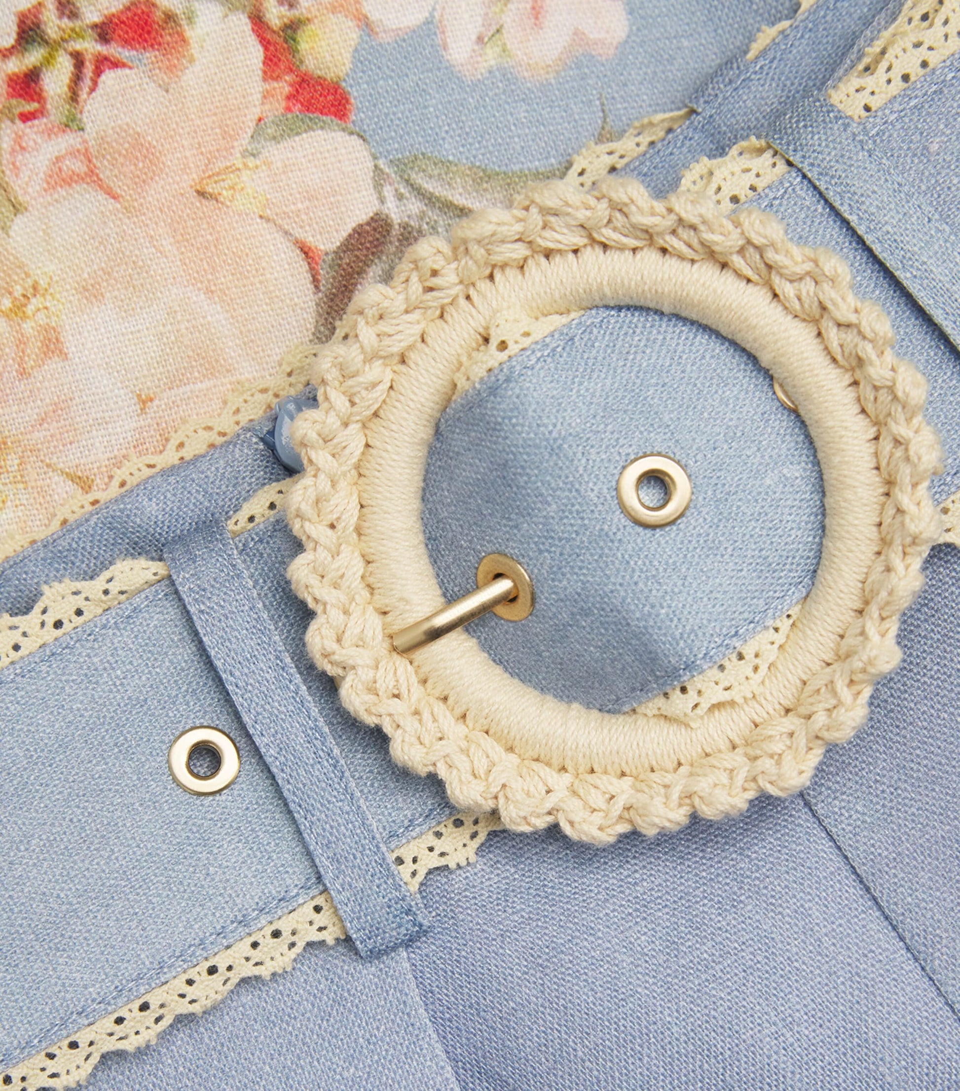 Zimmermann Blue Linen Floral Cascadian Tuck Shorts