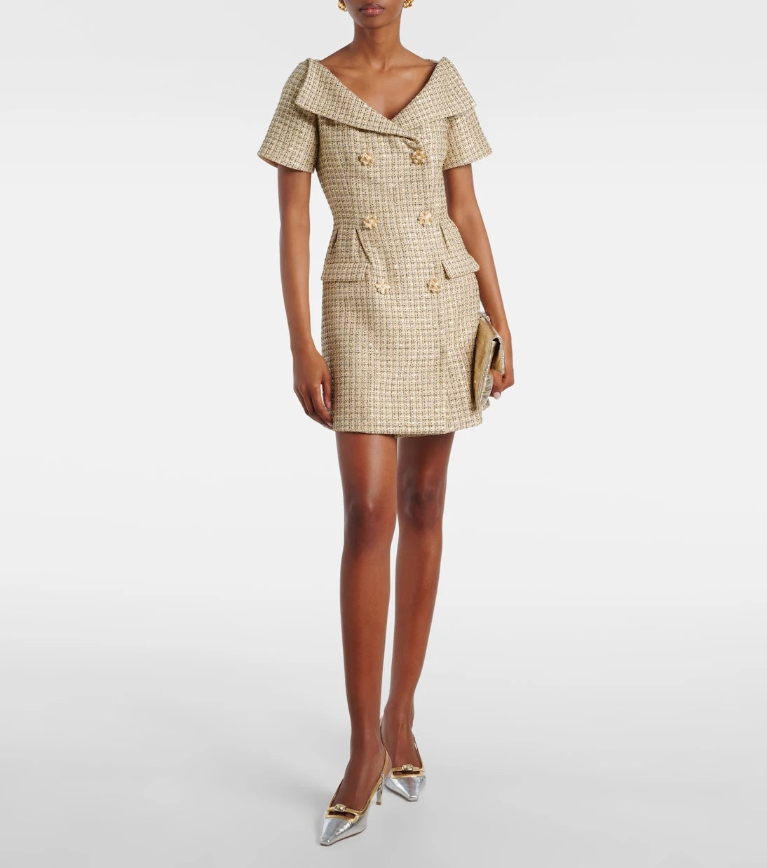 Self-Portrait - Off-shoulder bouclé minidress