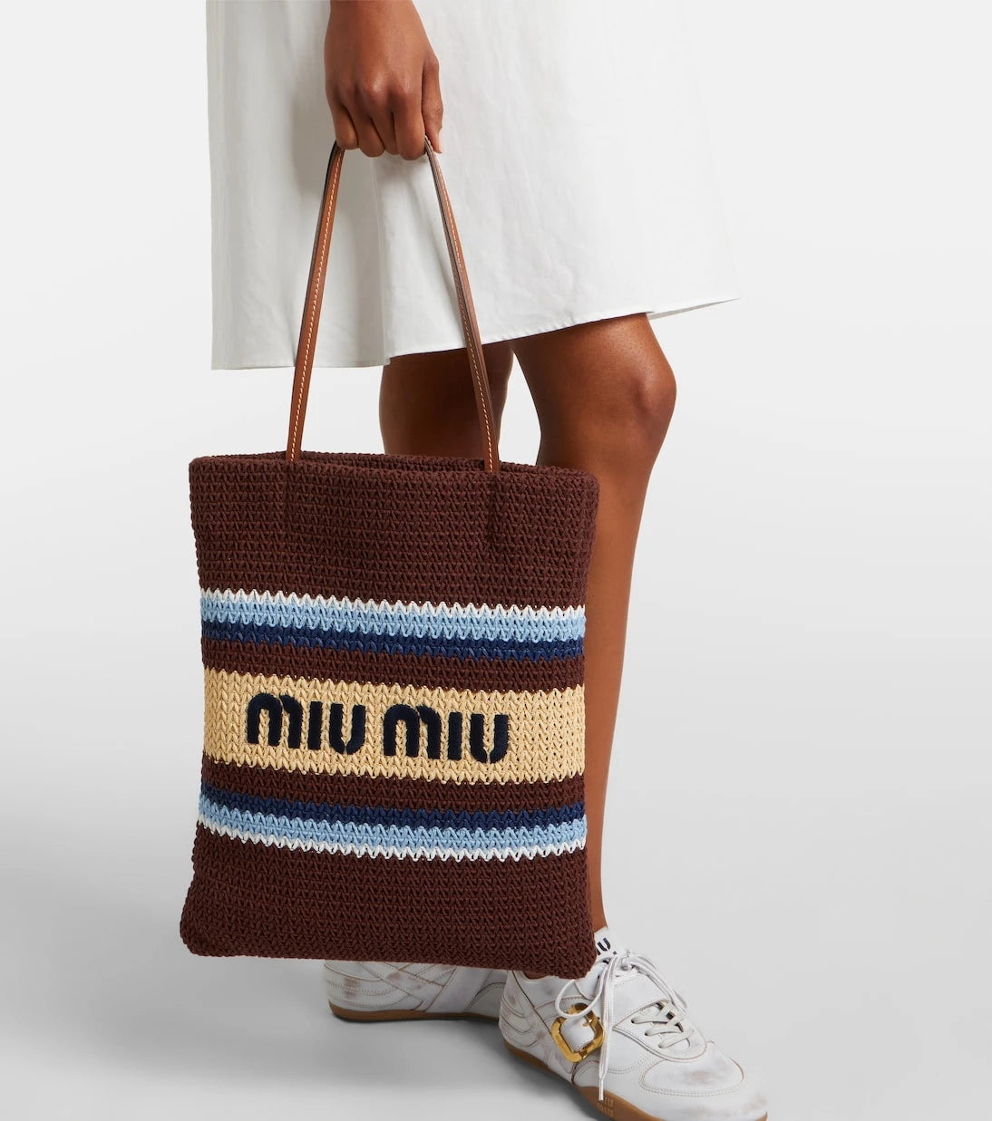 Miu Miu - Striped raffia-effect shopper