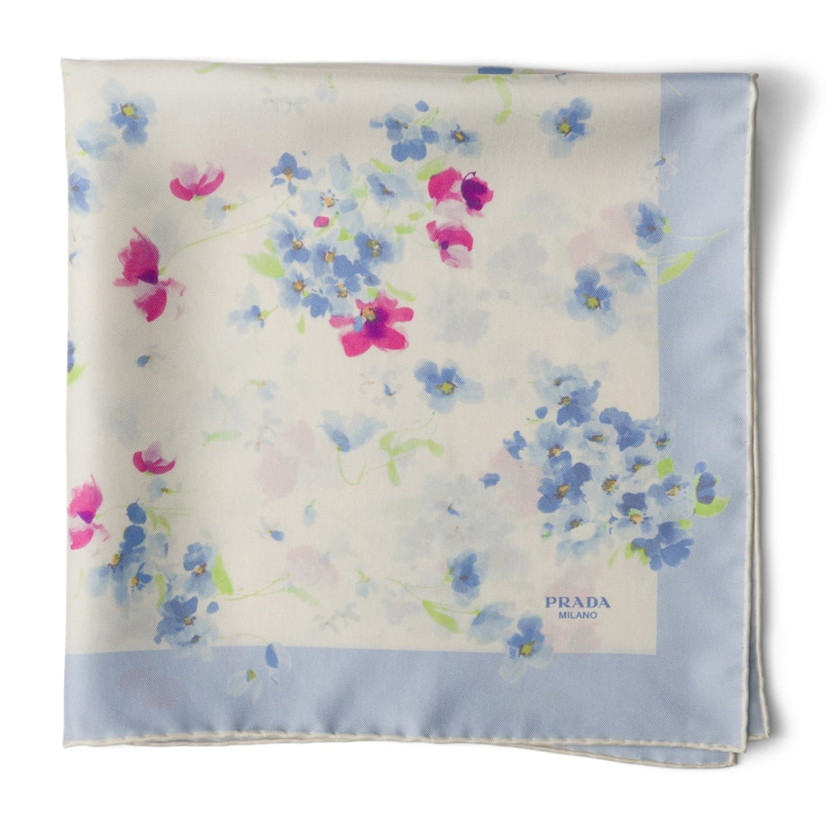 Prada Pink Silk Bouquet Print Scarf