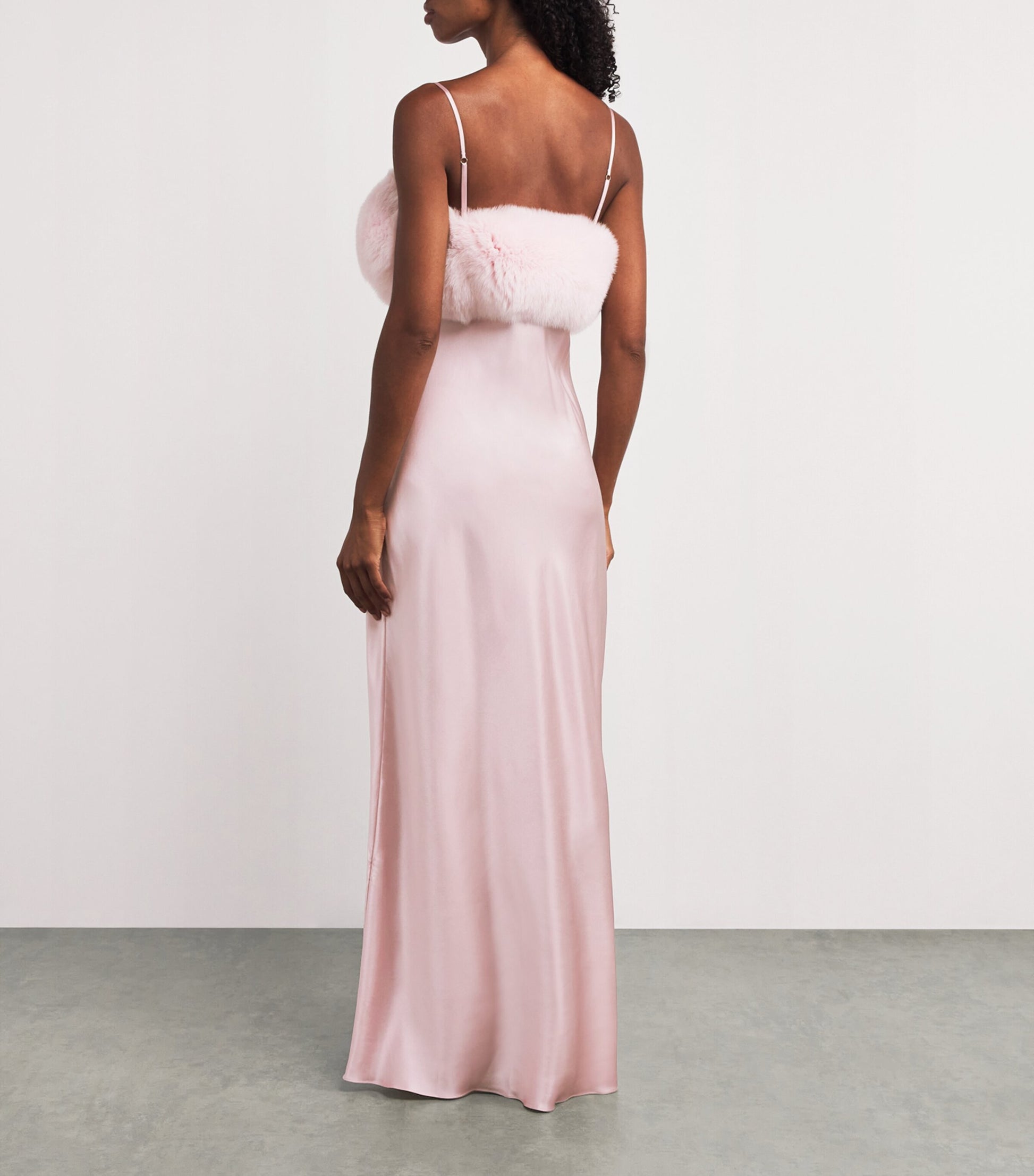 Rosamosario Silk-Fox Fur Slip Dress