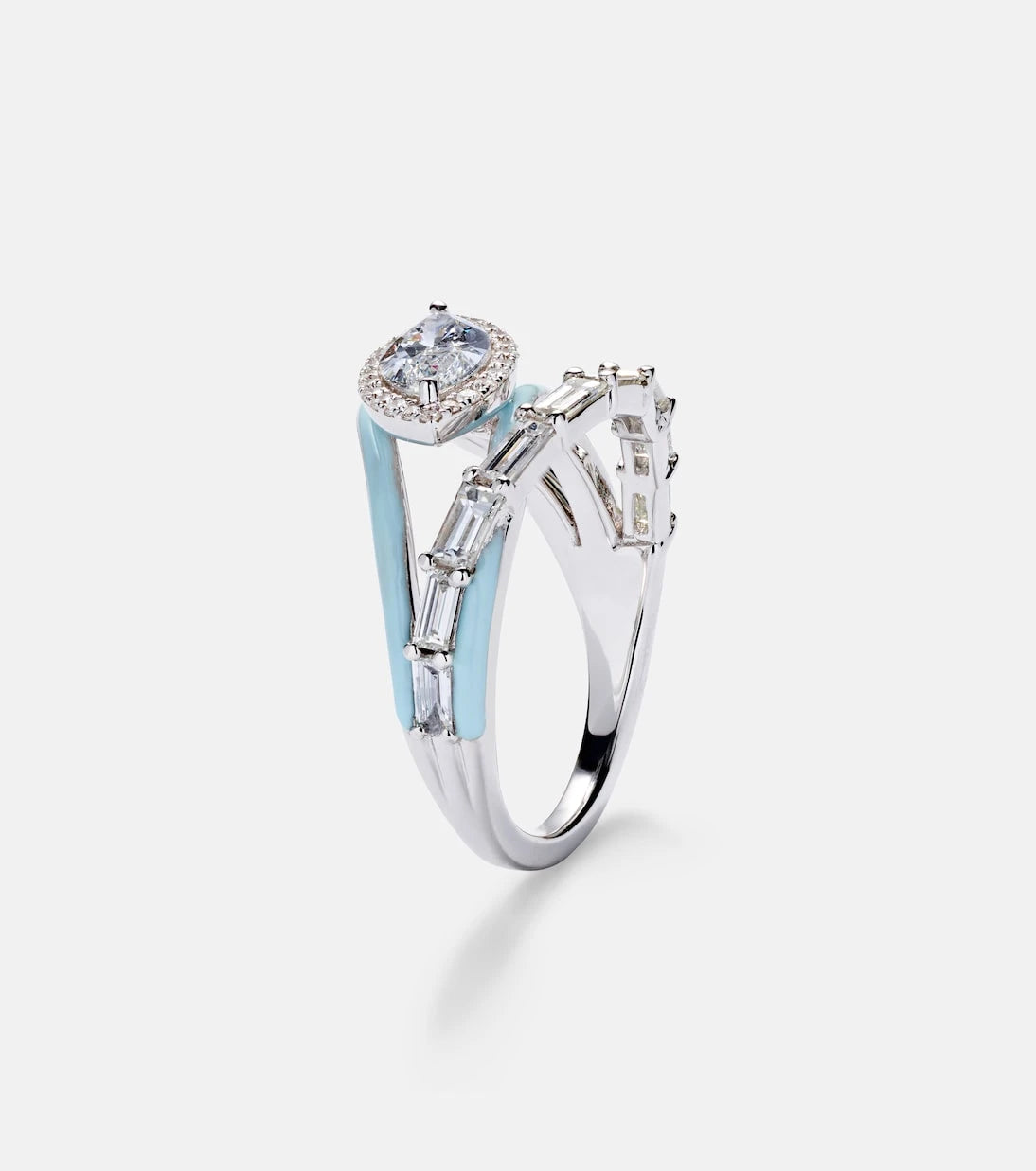 Kamyen - Oasis 18kt white gold ring with diamonds and enamel