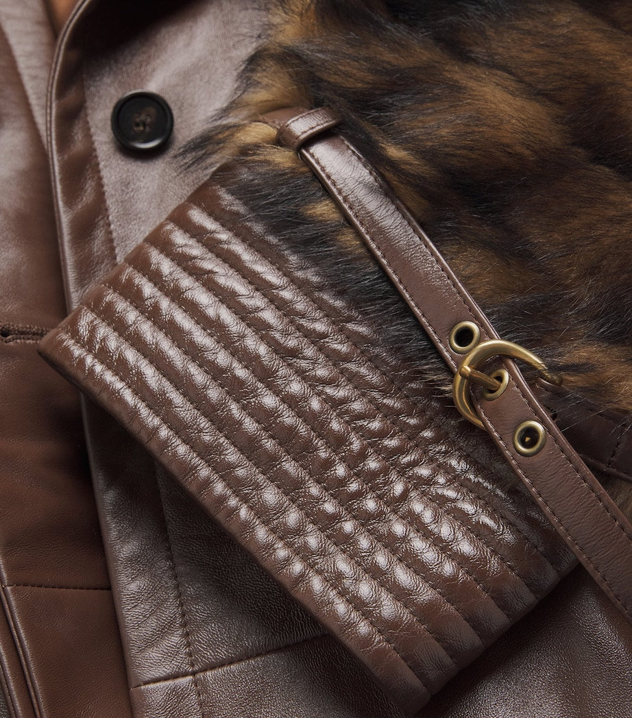 Chloé Brown Leather Fur-Trim Coat