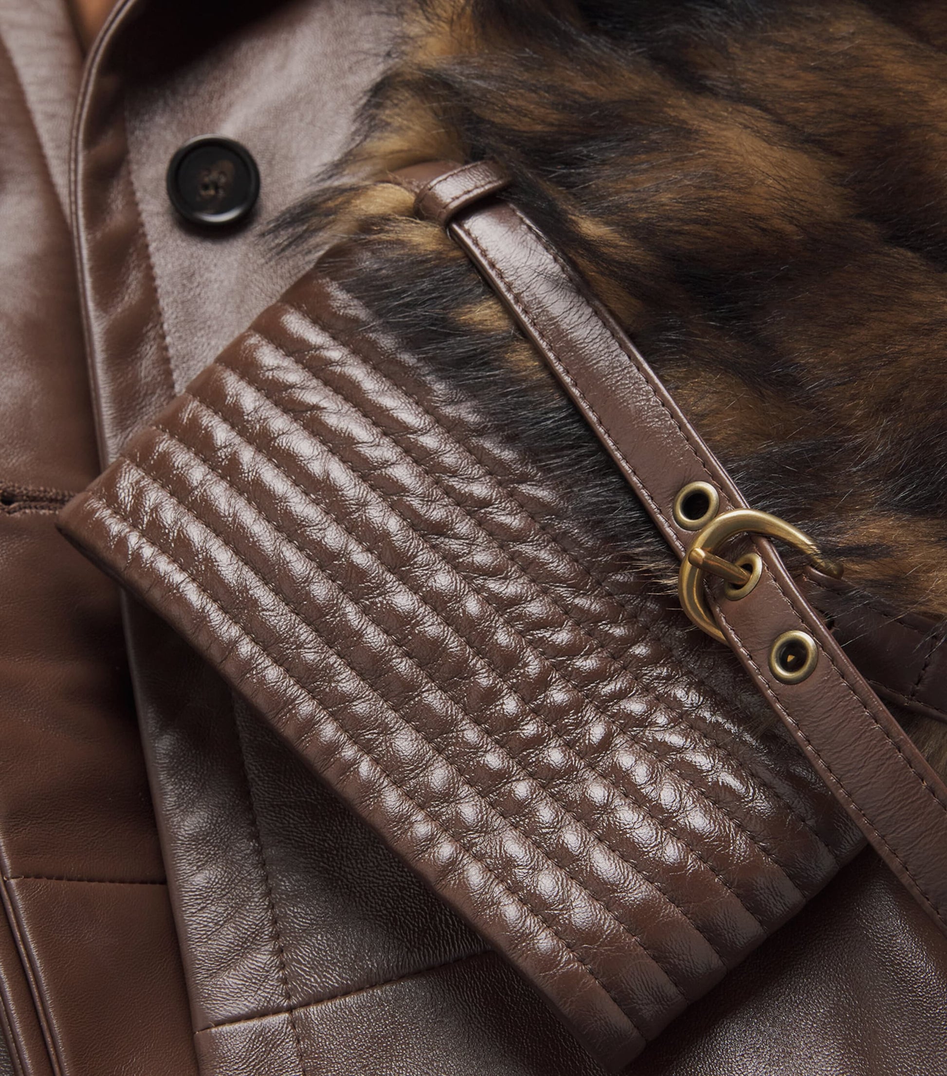 Chloé Brown Leather Fur-Trim Coat