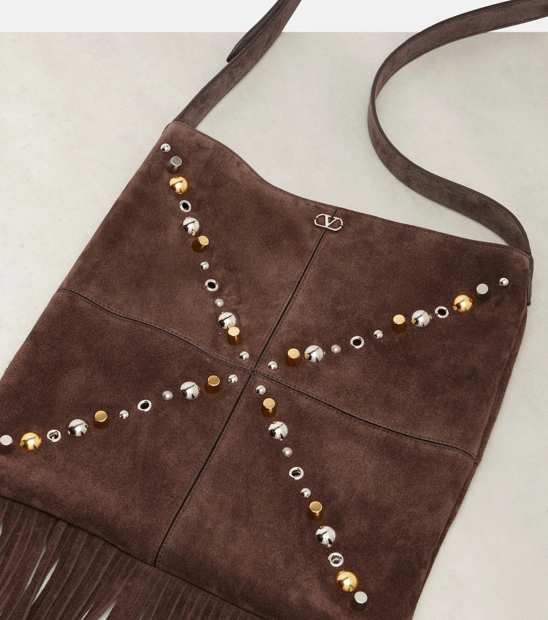 Valentino Garavani - Nellcôte embellished suede shoulder bag