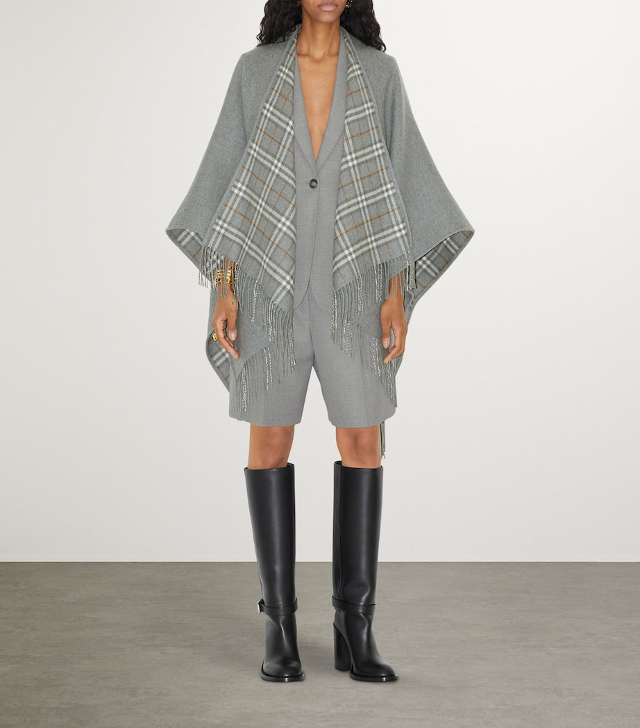 Burberry Grey Wool Reversible Check Cape