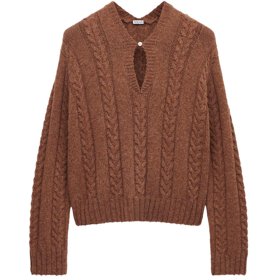 LOEWE Brown Wool Cable-Knit Sweater