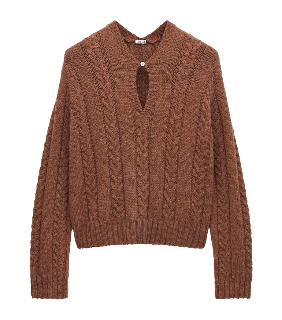 LOEWE Brown Wool Cable-Knit Sweater