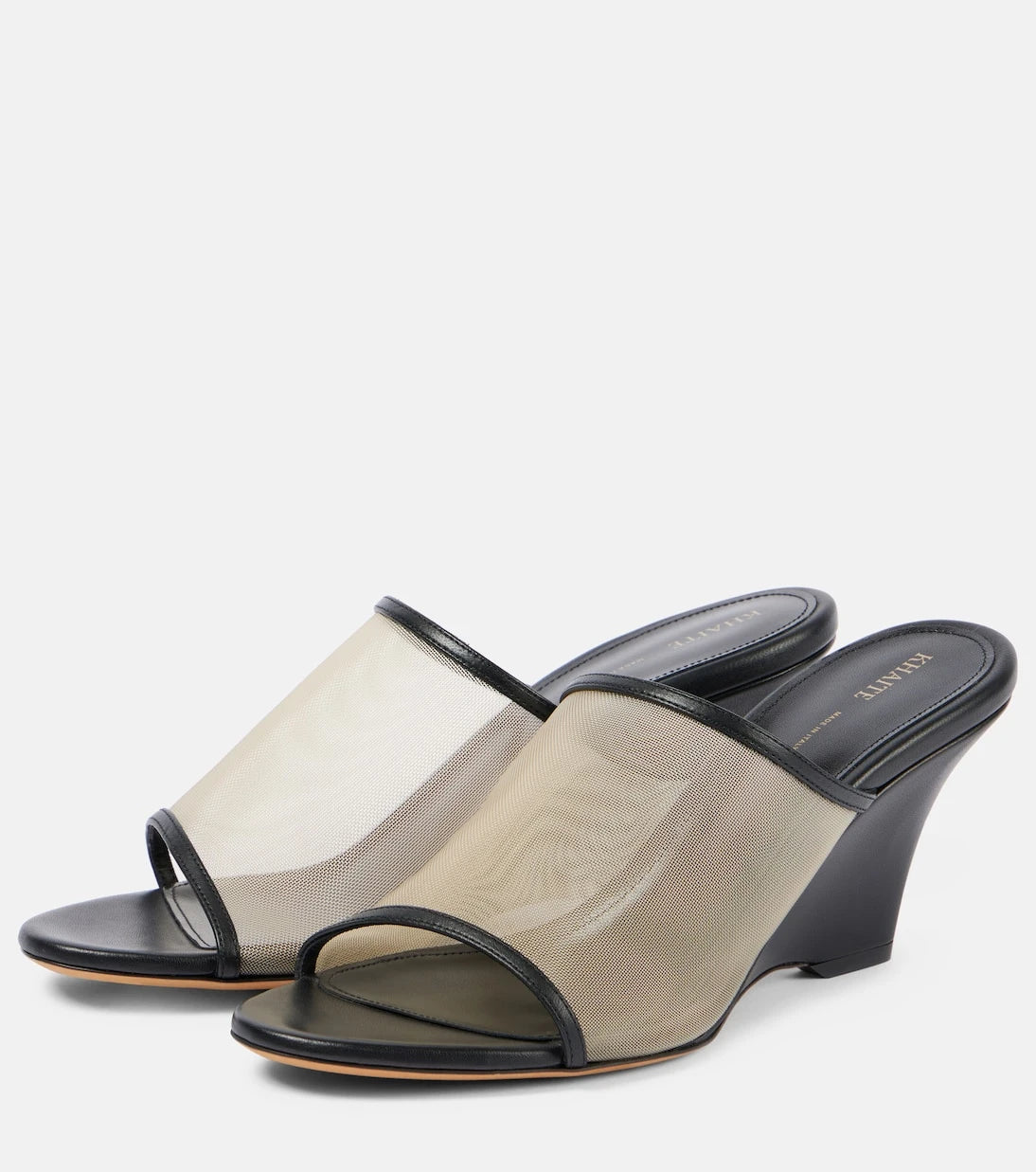 Khaite - Marion leather and mesh wedge mules