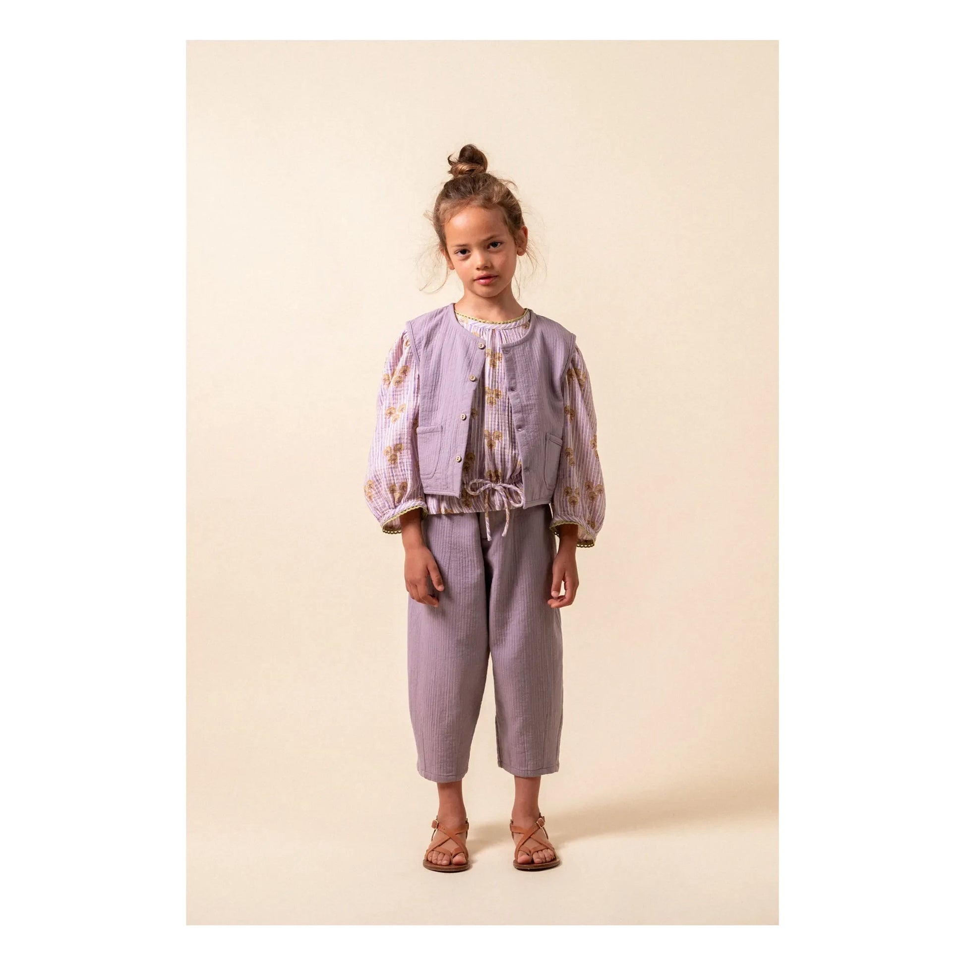 birinit - Antique Cotton Gauze Sleeveless Jacket | Mauve