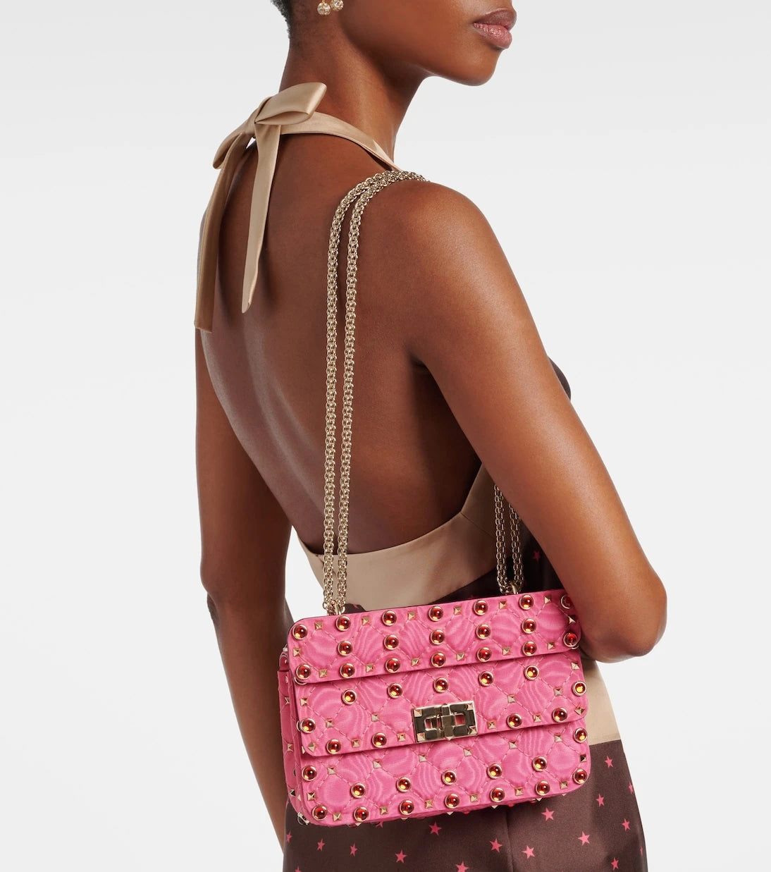 Valentino Garavani - Rockstud Spike Small moiré top-handle bag
