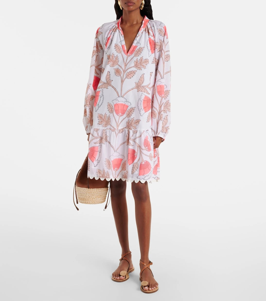 Juliet Dunn - Printed scalloped cotton minidress
