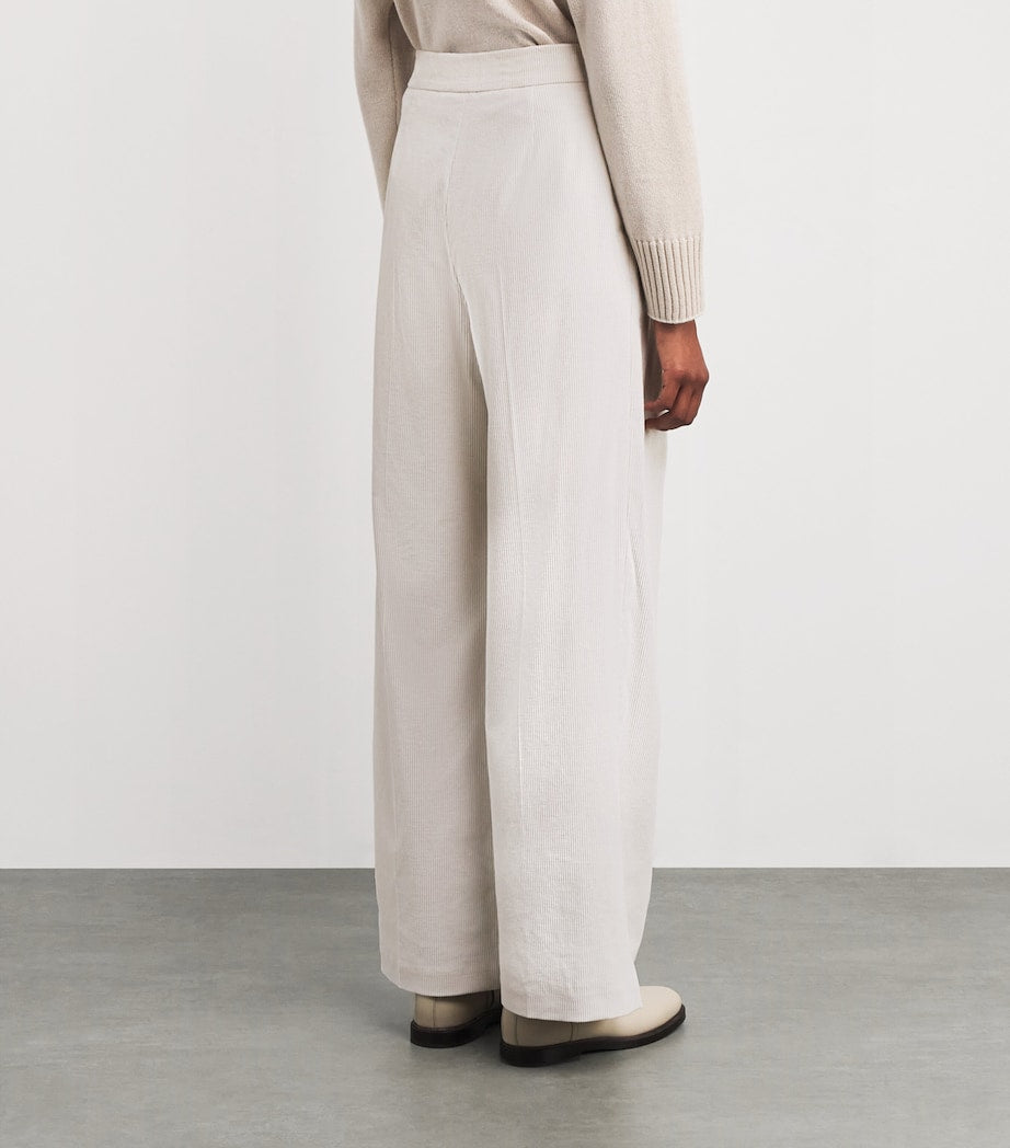 Eleventy White Cotton-Blend Corduroy Trousers