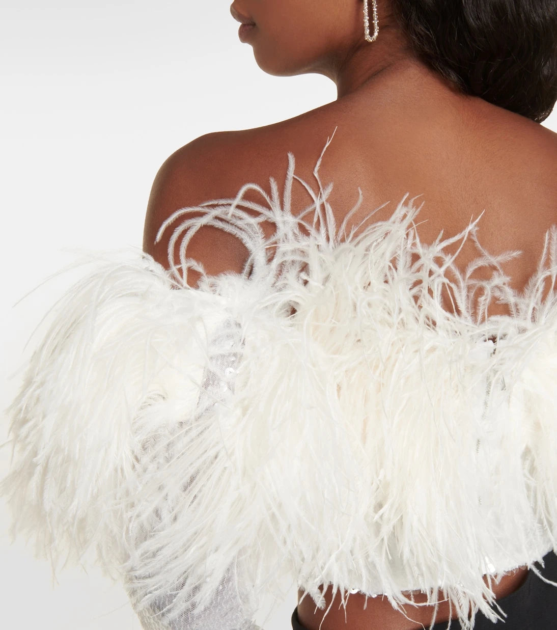 David Koma - Sequined feather-trimmed crop top