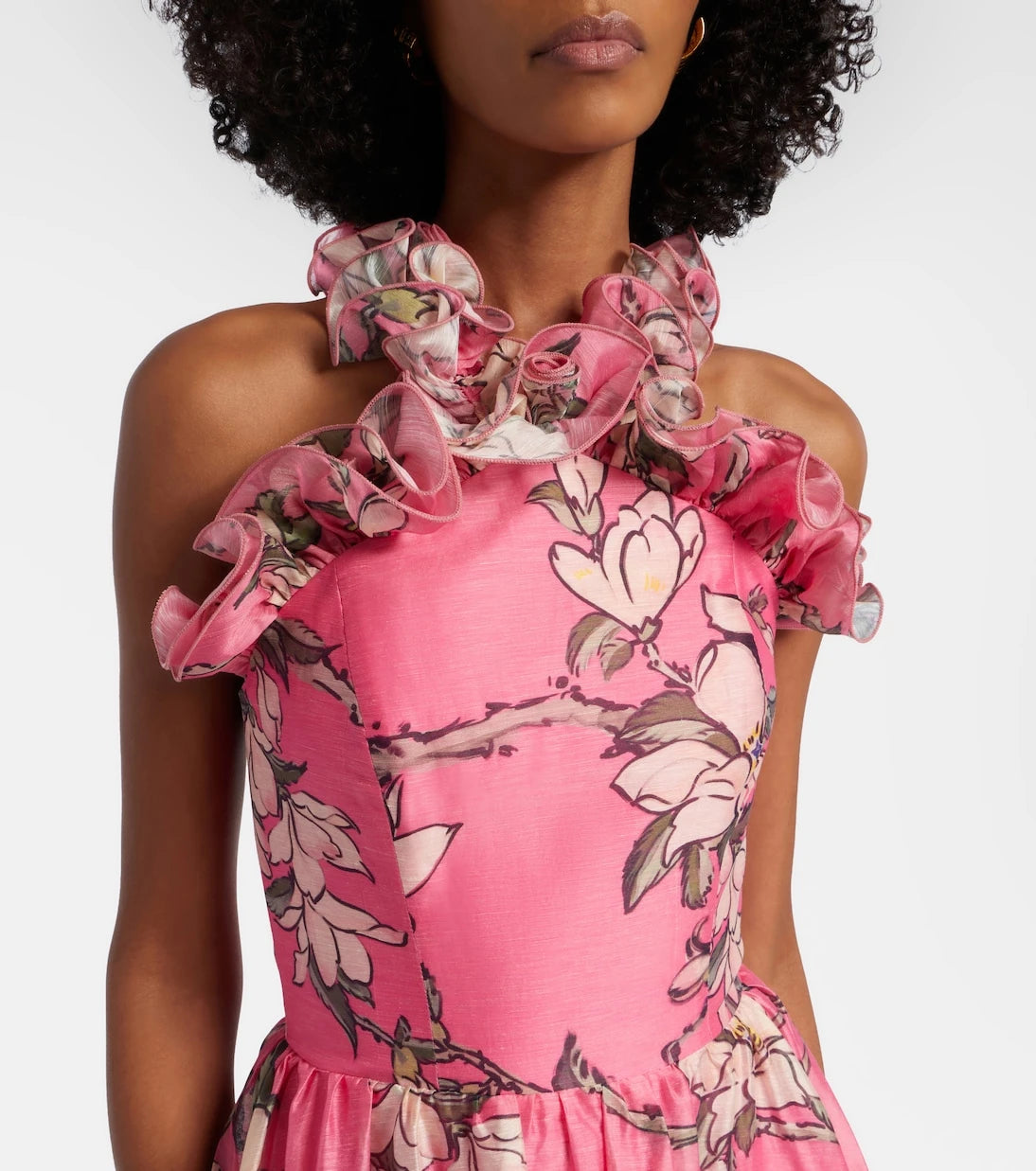 Leo Lin - Isabelle floral ruffled linen-blend gown