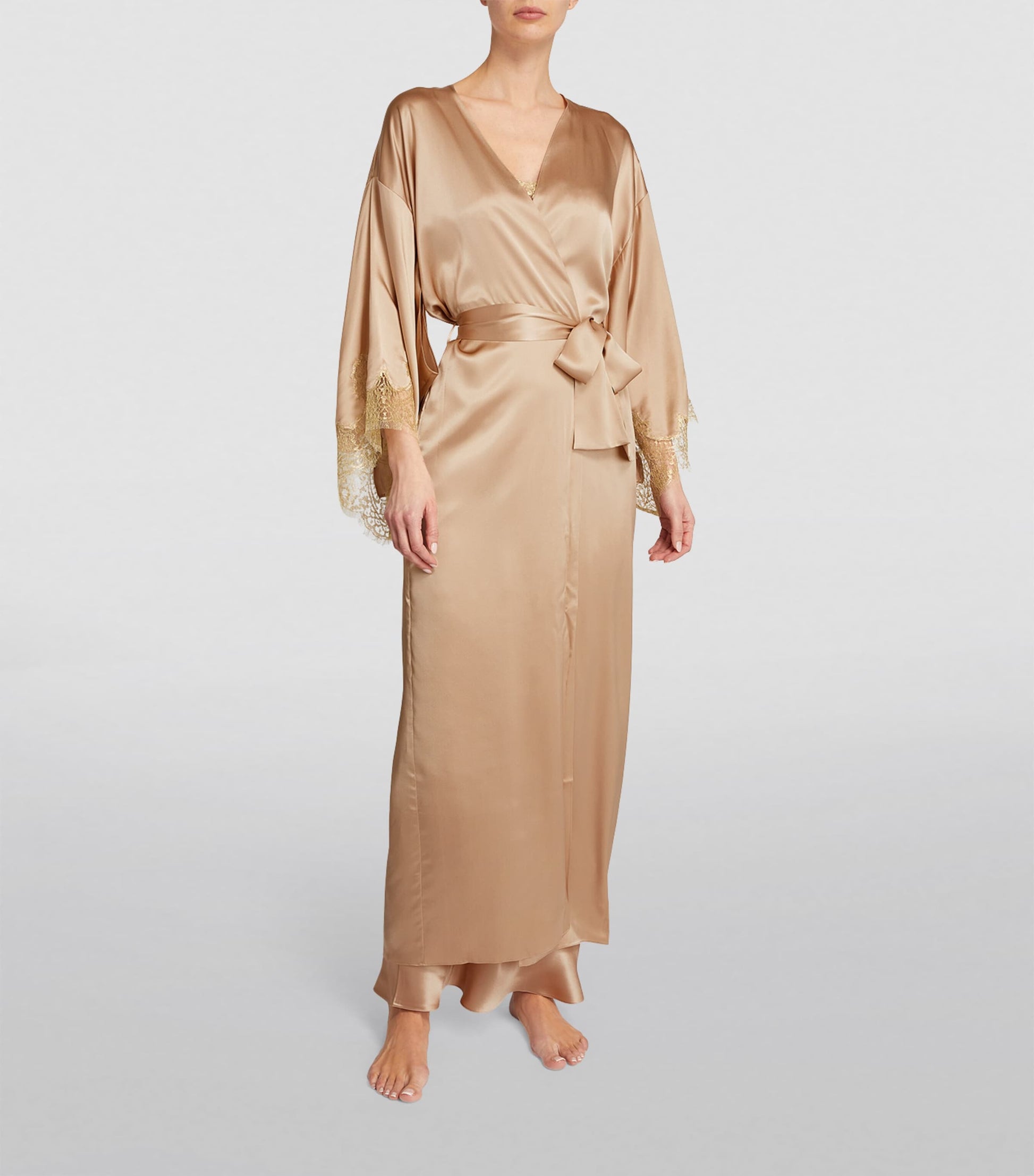 Silk Gina Long Robe ALMOND/GOLD
