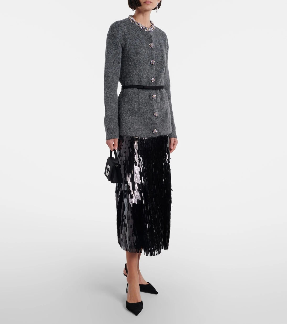 Self-Portrait - Belted embellished cardigan