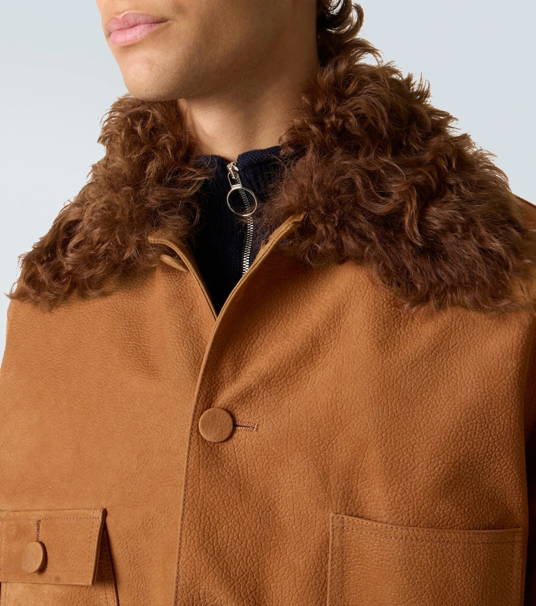 Plan C - Shearling-trimmed suede field jacket