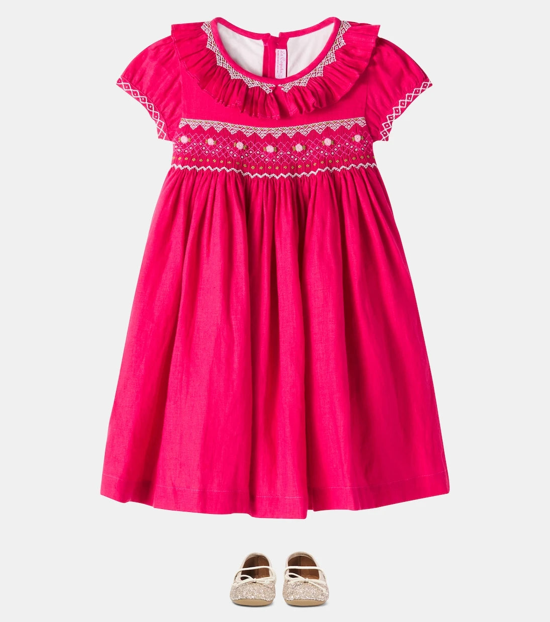 La Coqueta - Embroidered smocked linen dress