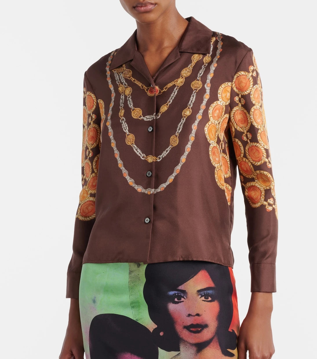 Versace - Printed cropped silk twill shirt