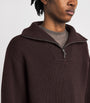 Officine Generale Brown Merino Wool Quarter-Zip Ribbed Sweater