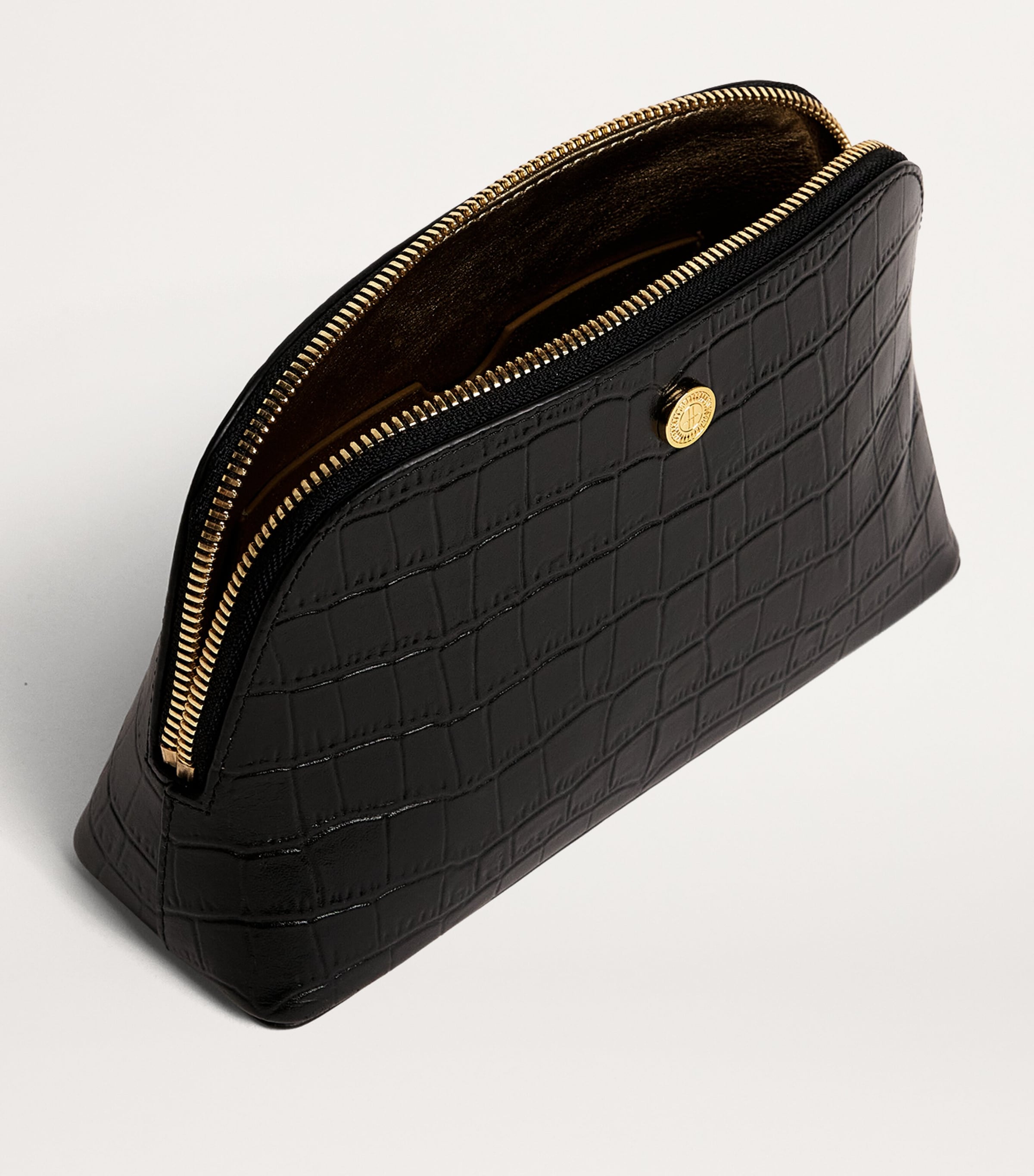 Small Croc-Embossed Leather Cosmetics Bag