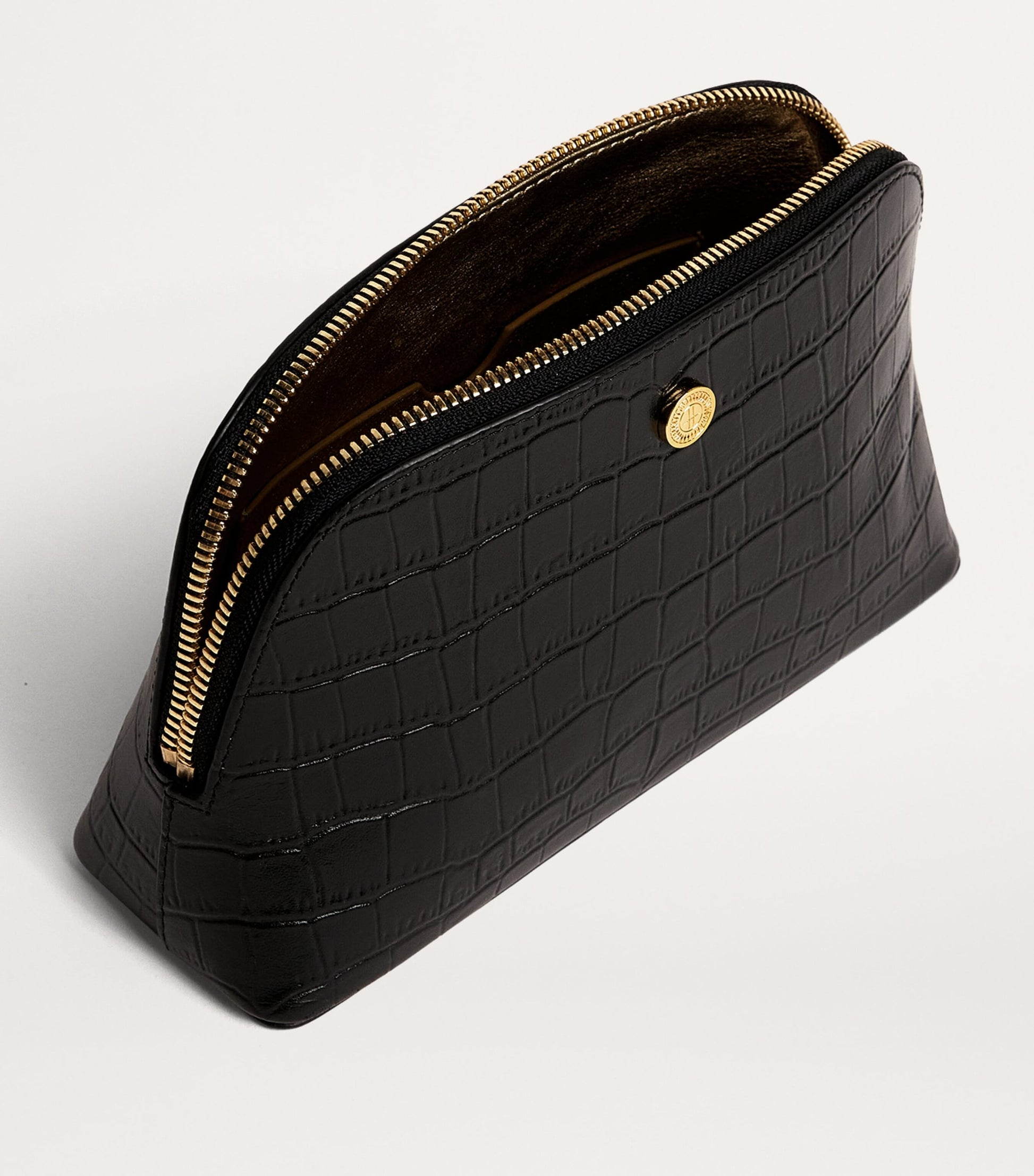 Small Croc-Embossed Leather Cosmetics Bag