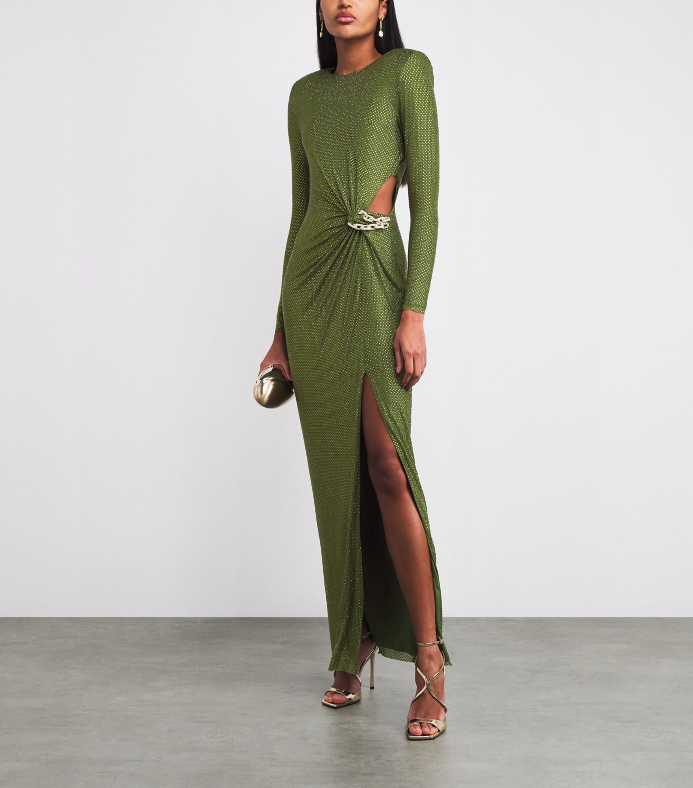 Self-Portrait Green Rhinestone-Embellished Maxi Dress