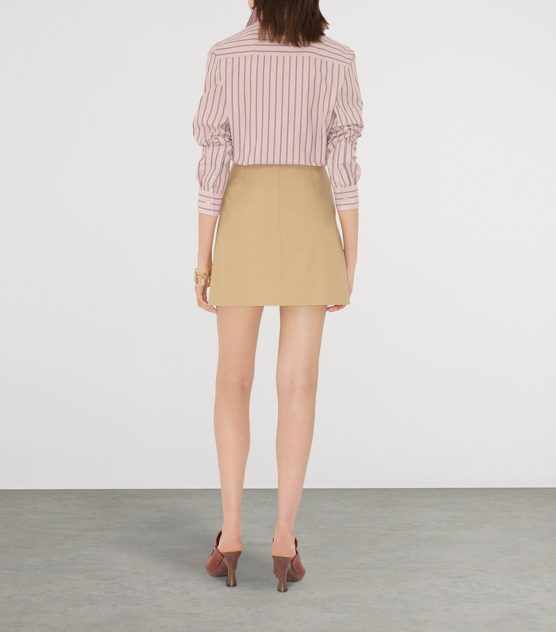 Beige Bonded Gabardine Trench Mini Skirt
