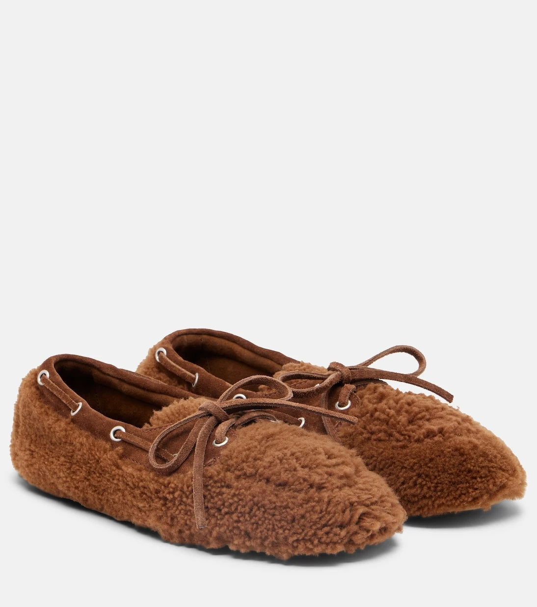 Miu Miu - Suede-trimmed shearling boat shoes